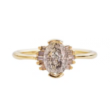 Artemer Oval Cut Salt and Pepper Diamond Engagement Ring with Baguette Frills