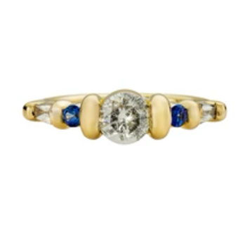 Artemer Salt and Pepper Diamond Ring with Blue Sapphires