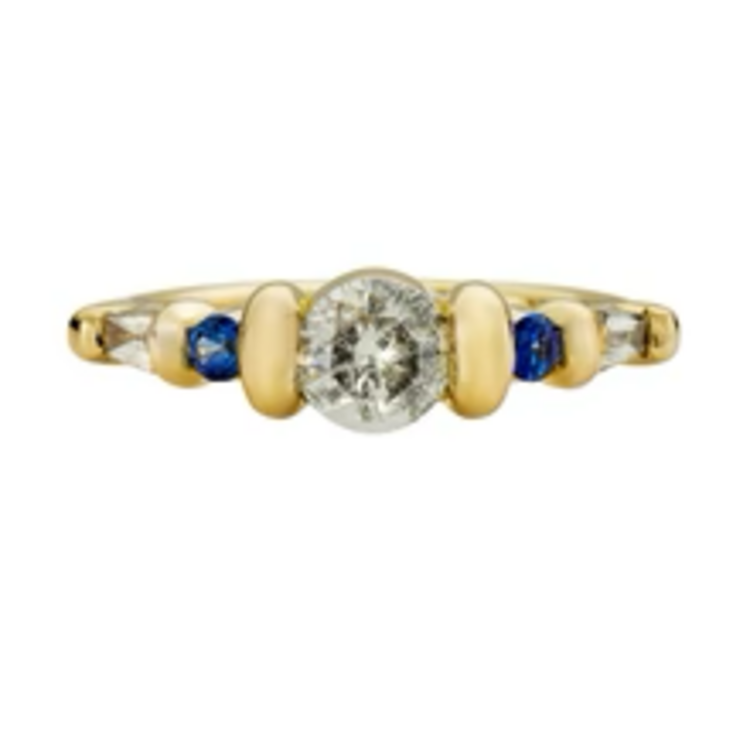 Artemer Salt and Pepper Diamond Ring with Blue Sapphires