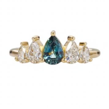 Artemer Unique Engagement ring with a Pear Cut Teal Sapphire and Diamonds