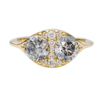 Artemer Two Salt and Pepper Engagement Ring with a Cluster of Brilliant Cut Diamonds - OOAK