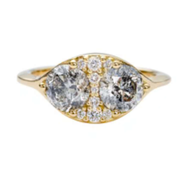 Artemer Two Salt and Pepper Engagement Ring with a Cluster of Brilliant Cut Diamonds - OOAK