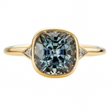 Artemer Gray Spinel Engagement Ring with a Golden Zigzag Setting - OOAK