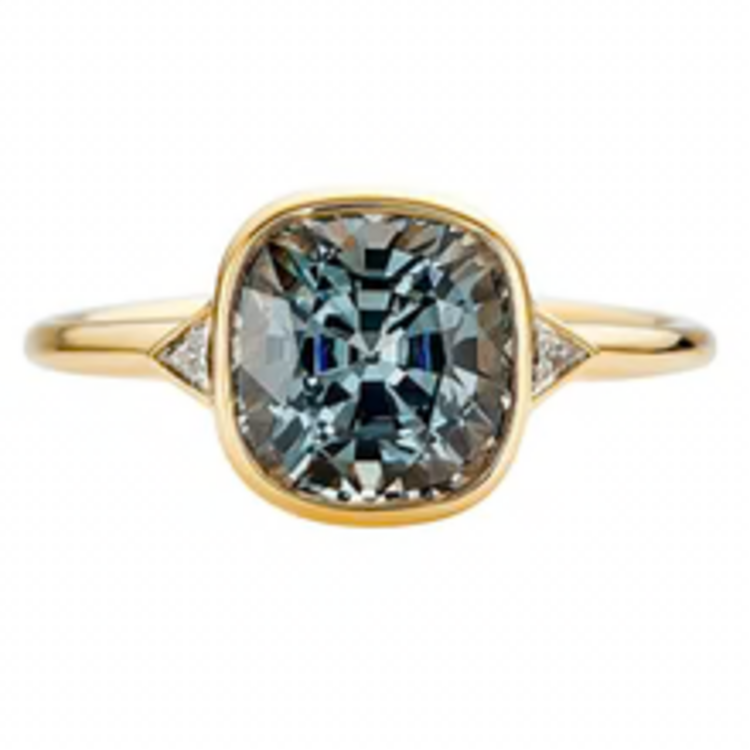 Artemer Gray Spinel Engagement Ring with a Golden Zigzag Setting - OOAK