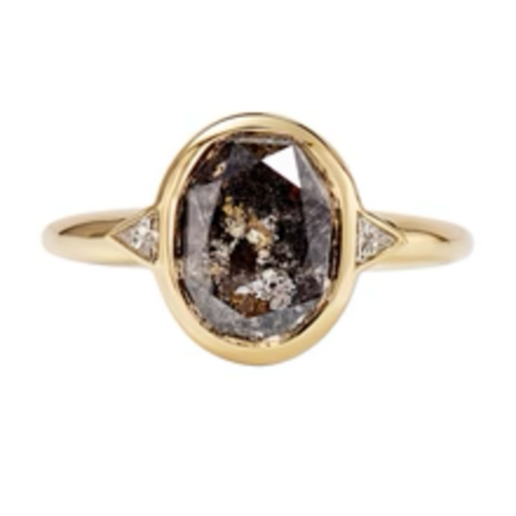 Artemer Minimalistic Oval Cut Salt and Pepper Engagement Ring