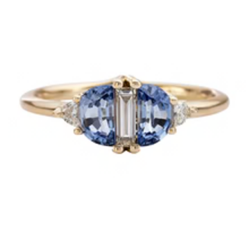Artemer Half Moon Sapphire Engagement Ring with Baguette Cut Diamond
