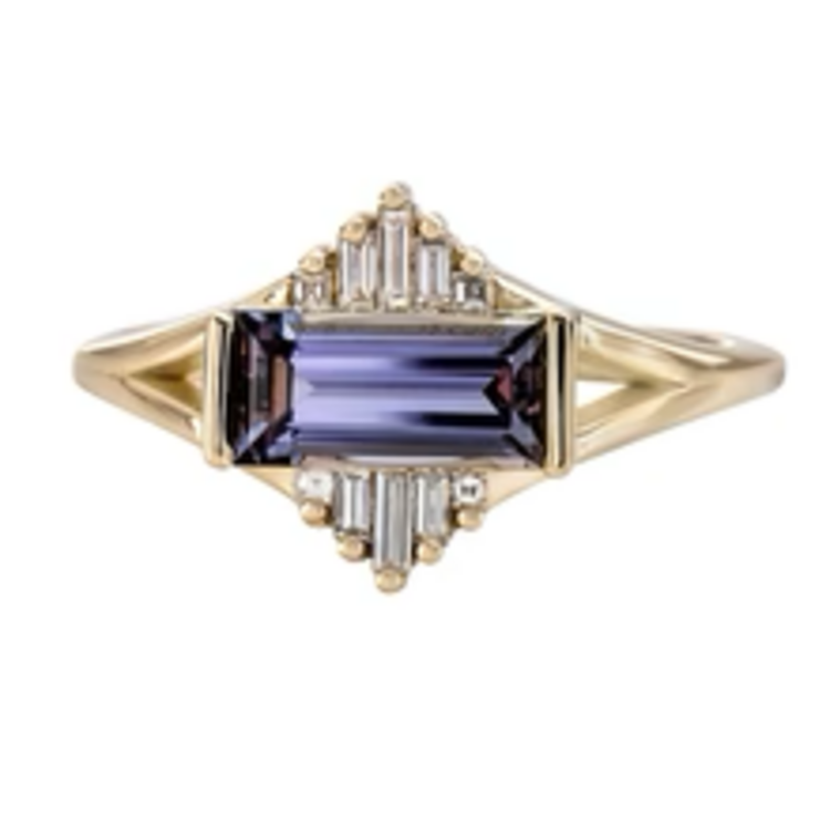 Artemer Tanzanite Engagement Ring with Baguette Diamond Pyramids - OOAK