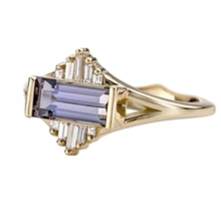Artemer Tanzanite Engagement Ring with Baguette Diamond Pyramids - OOAK