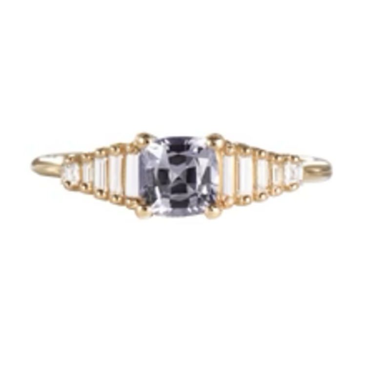 Artemer Sapphire Engagement Ring with Baguette Diamonds - OOAK