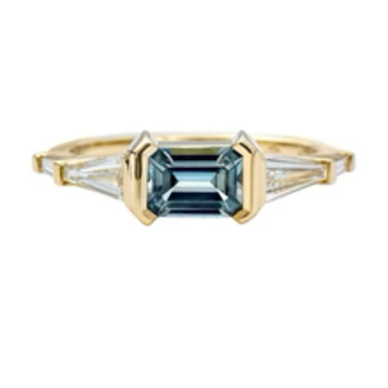 Artemer Mod Teal Sapphire and Tapered Baguette diamond Engagement Ring - OOAK