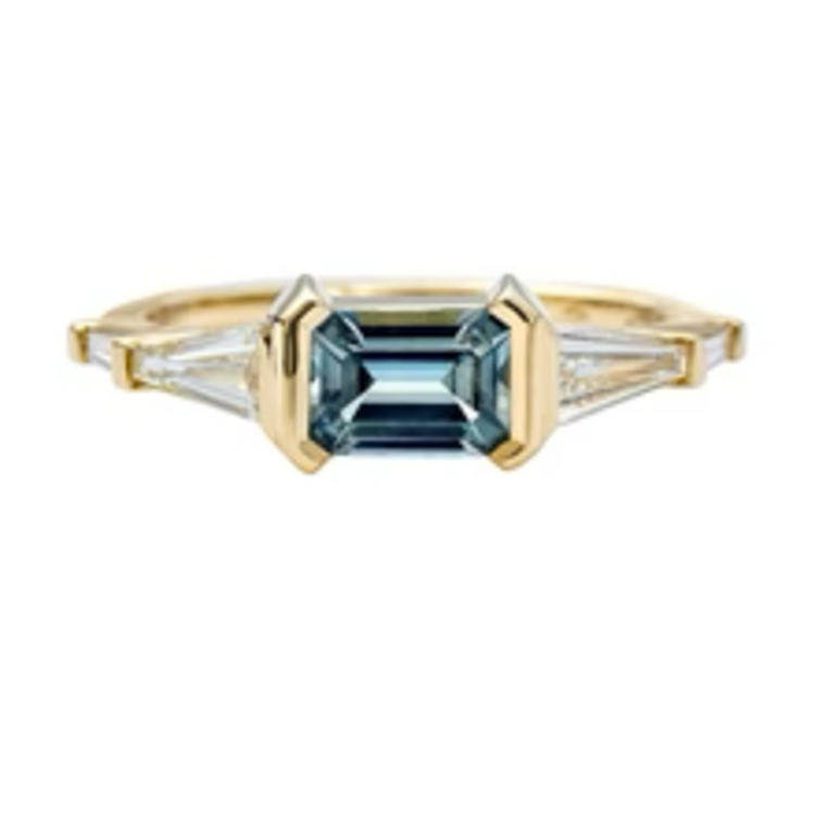 Artemer Mod Teal Sapphire and Tapered Baguette diamond Engagement Ring - OOAK