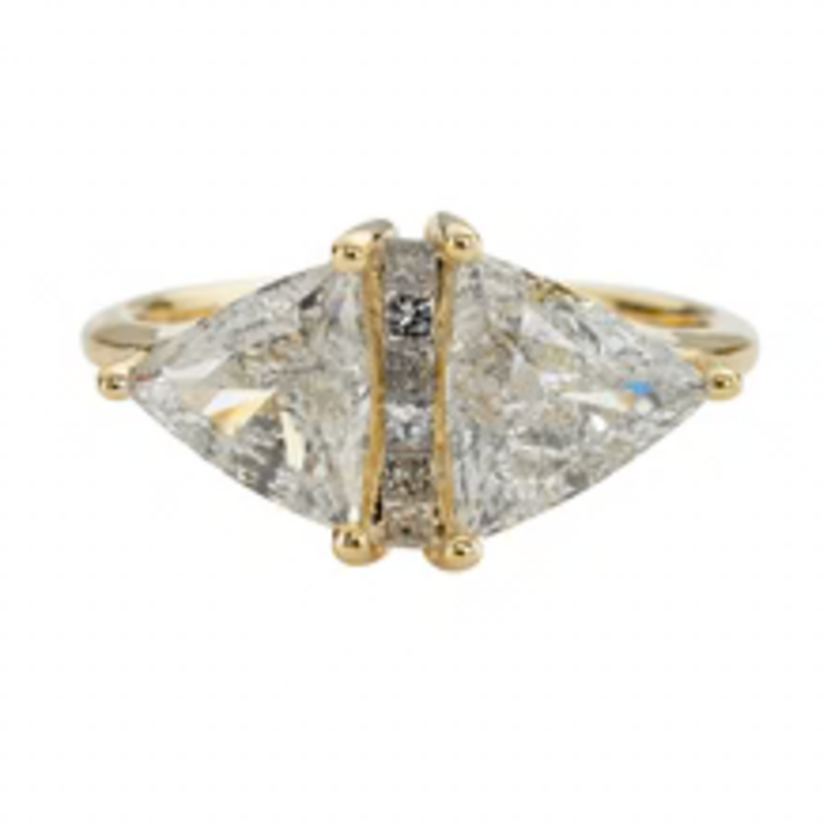 Artemer OOAK Rhombus Engagement Ring with Trillion Cut Salt and Pepper Diamonds