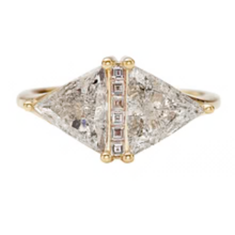 Artemer Salt & Pepper Trillion Cut Diamond Rhombus Engagement Ring