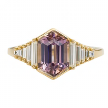 Artemer Lilac Engagement Ring with an Elongated Hexagon Spinel and Baguette Diamonds