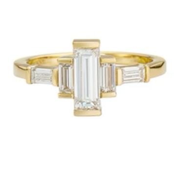 Artemer Baguette Diamond Engagement Ring with Golden Framework