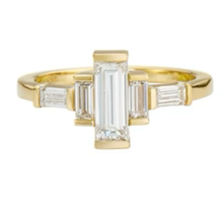 Artemer Baguette Diamond Engagement Ring with Golden Framework