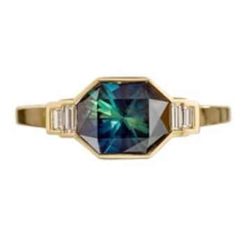 Artemer Supernova Teal Sapphire & Baguette Diamond Engagement Ring