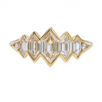Artemer Mountain Lake Engagement Ring with Hexagon Cut Diamonds and a Golden Bezel