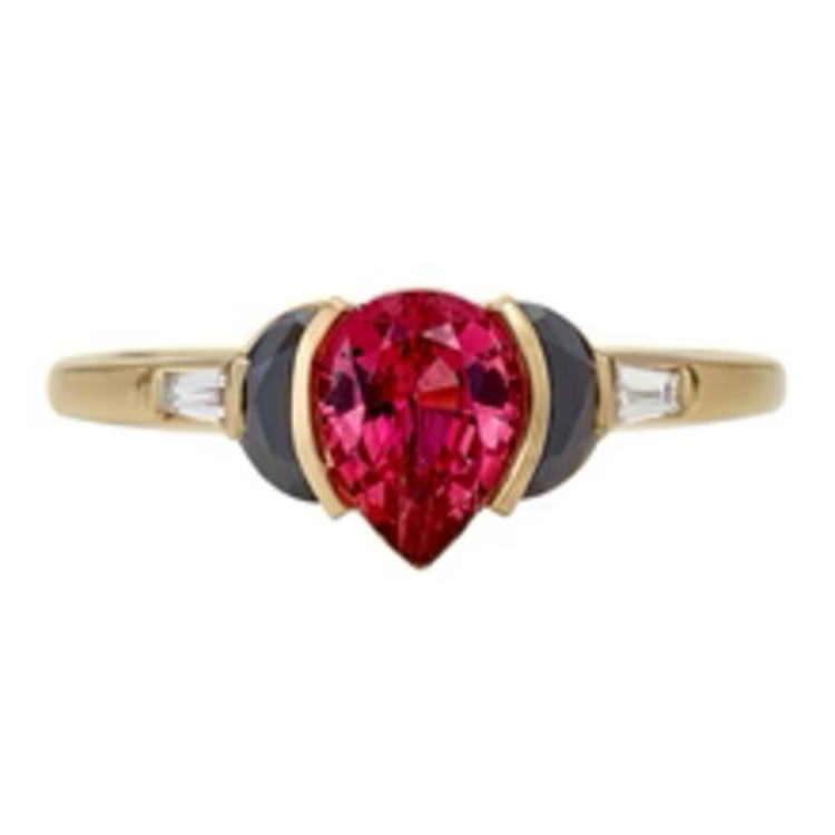 Artemer Vamp OOAK Sapphire Half Moon Black Diamond Engagement Ring