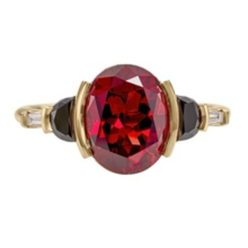 Artemer Mars OOAK Red Garnet Oval & Black Half Moon Diamond Engagement