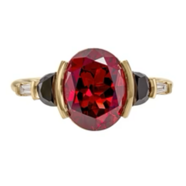 Artemer Mars OOAK Red Garnet Oval & Black Half Moon Diamond Engagement