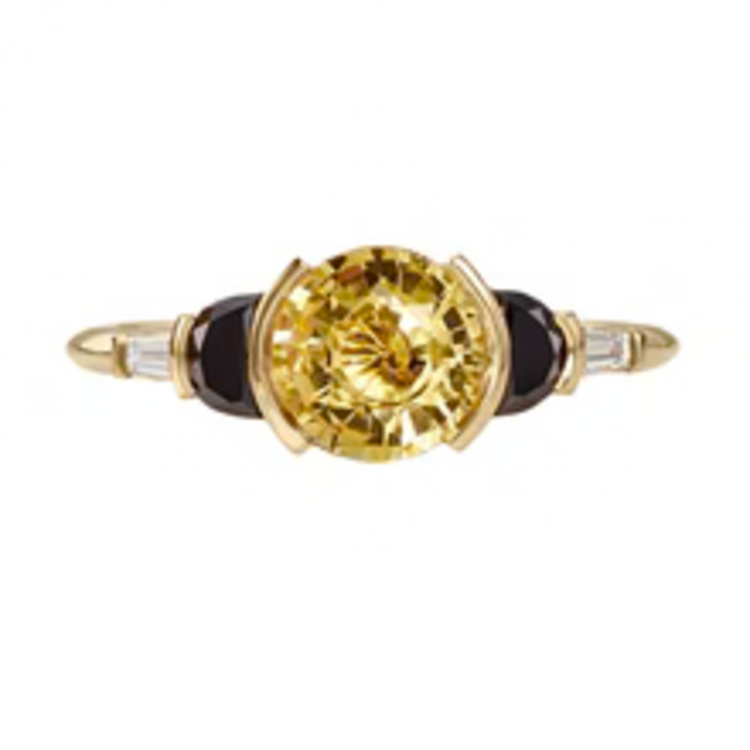 Artemer Venus OOAK Yellow Sapphire & Black Half Moon Engagement Ring