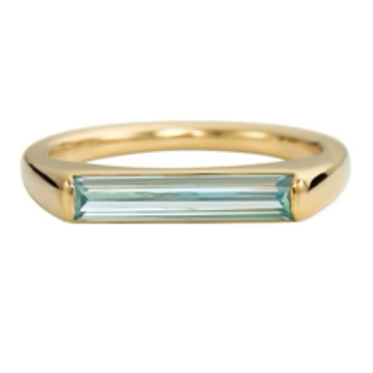 Artemer Teal Moissanite Baguette Solitaire Minimalist Engagement Ring