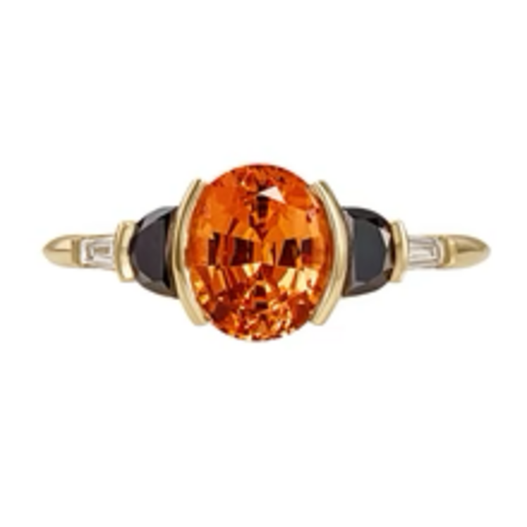 Artemer Jupiter Orange Spessartite Garnet & Black Diamond Engagement Ring