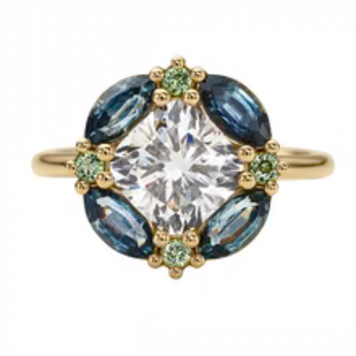 Artemer Mosaic Lab Grown Cushion Cut Diamond Sapphire & Garnet Engagement Ring