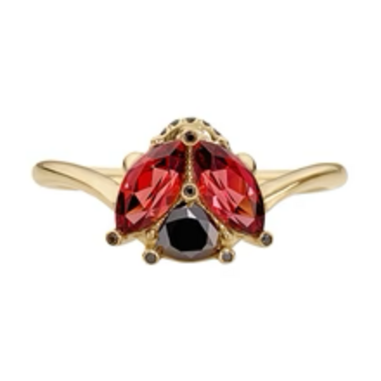 Artemer Ladybug Red Garnet & Black Diamond Ring