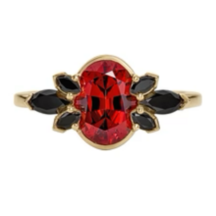 Artemer Flowers of Evil Red Garnet & Black Diamond Engagement Ring