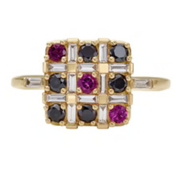 Artemer XO Black Diamond and Pinkish Ruby Ring