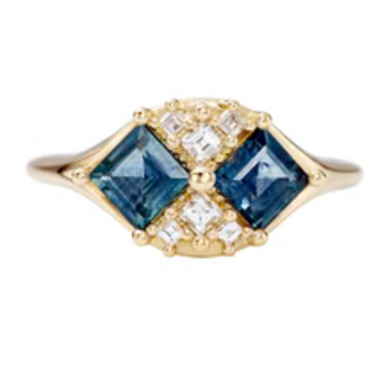 Artemer Mirage Teal Sapphire and Diamond Carre Cut Engagement Ring