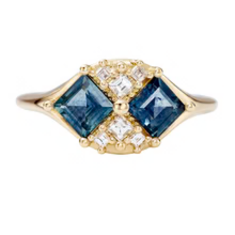 Artemer Mirage Teal Sapphire and Diamond Carre Cut Engagement Ring