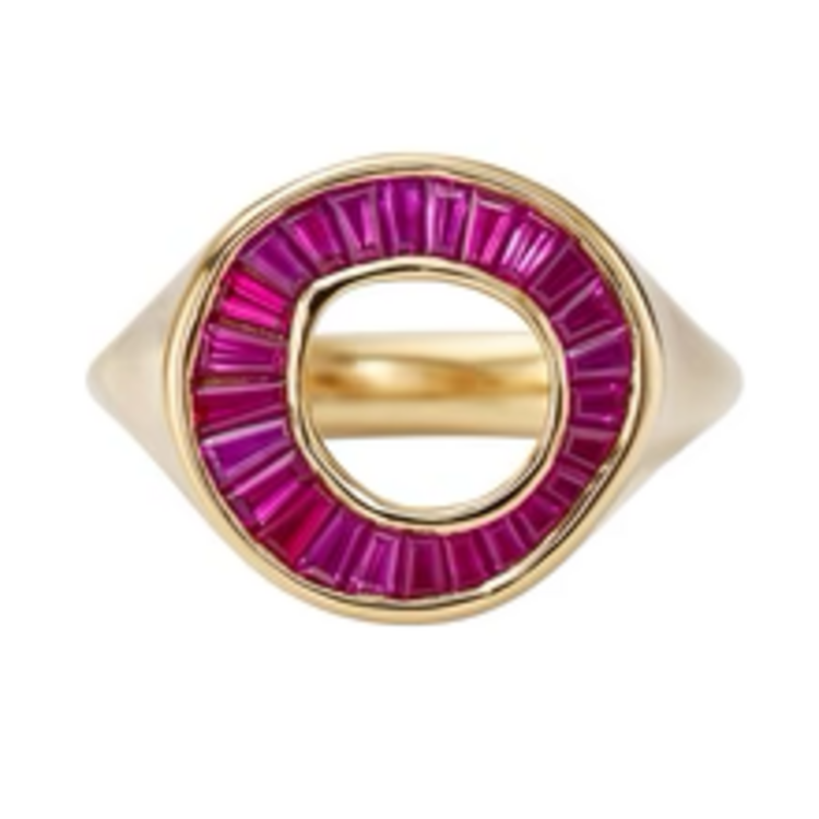 Artemer Dark Pink Sapphire Tapered Baguette Gold Statement Ring