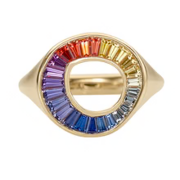 Artemer Rainbow Sapphire Baguette Sphere Ring - OOAK