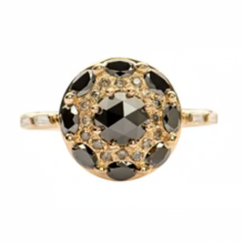 Artemer Black Diamond Mandala Engagement Ring - With Baguette Diamond Band