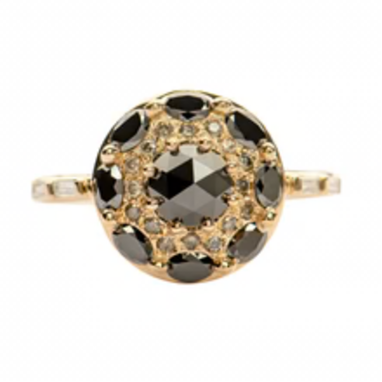Artemer Black Diamond Mandala Engagement Ring - With Baguette Diamond Band