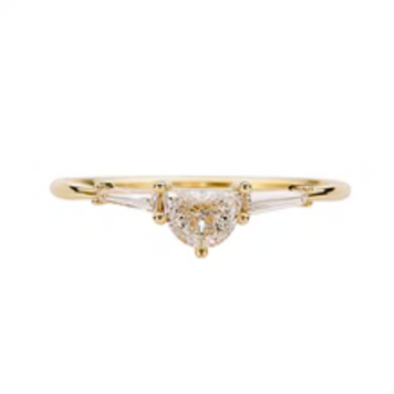 Artemer Three Stone Engagement Ring with Half Moon and Baguette Cut Diamonds