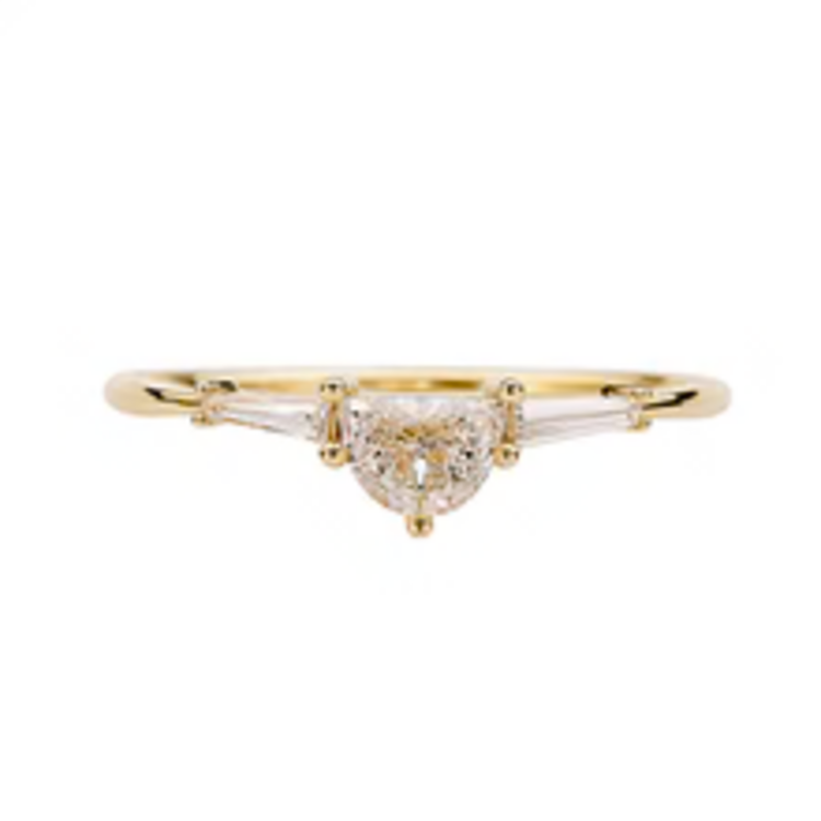 Artemer Three Stone Engagement Ring with Half Moon and Baguette Cut Diamonds