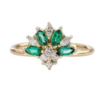 Artemer Emerald and Diamond Cluster Engagement Ring