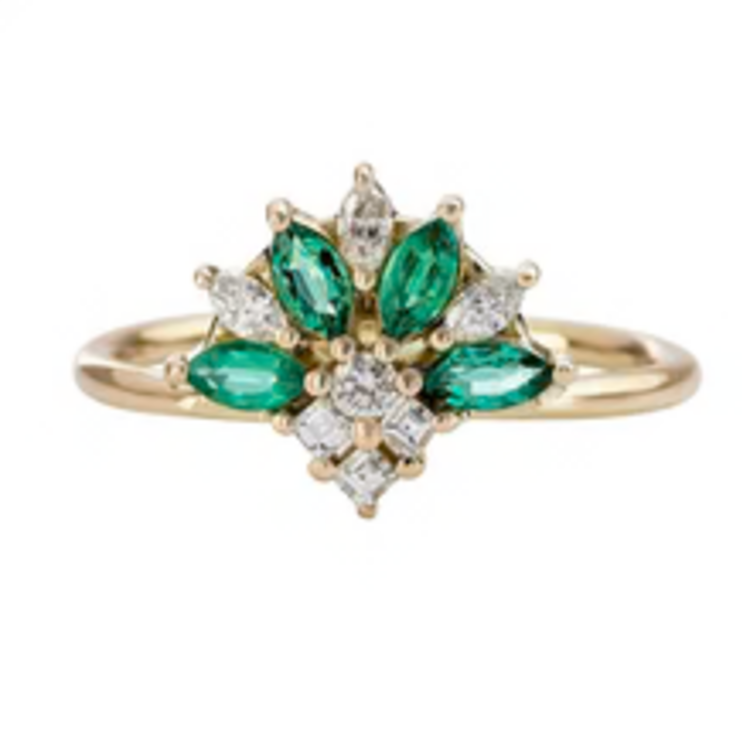 Artemer Emerald and Diamond Cluster Engagement Ring