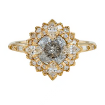 Artemer Golden Lotus Engagement ring with Grey and White Diamonds