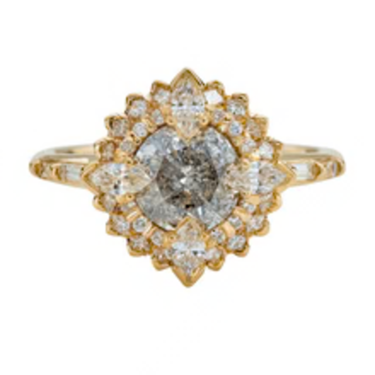 Artemer Golden Lotus Engagement ring with Grey and White Diamonds