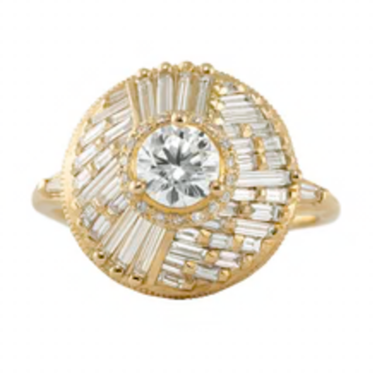 Artemer Halo Engagement Ring with Baguette Diamonds