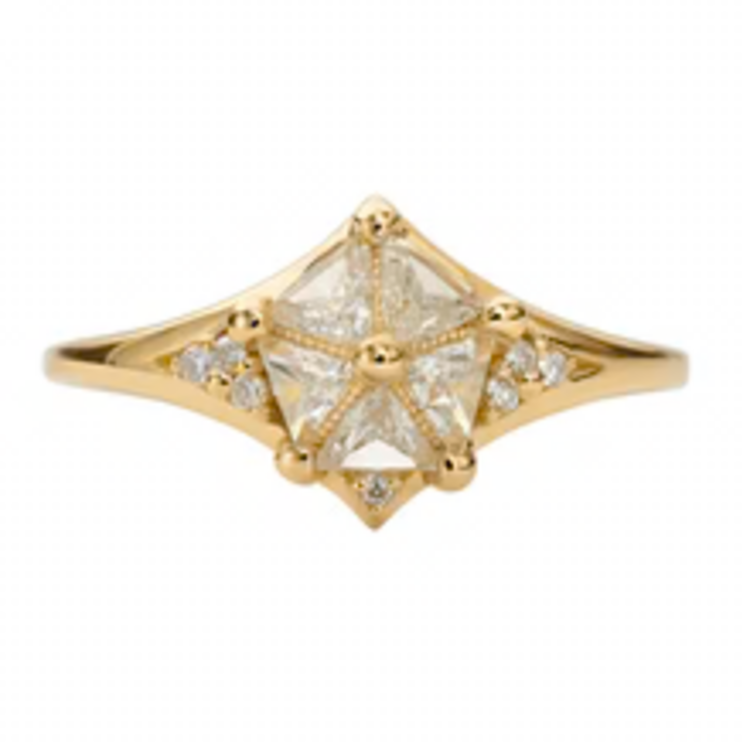 Star Engagement Ring with Five Triangle Cut Diamonds