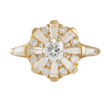 Artemer The Sun Temple Ring with Tapered Baguette Diamonds Halo
