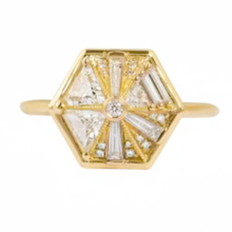 Artemer Hexagon Engagement Ring with Cluster of Diamonds