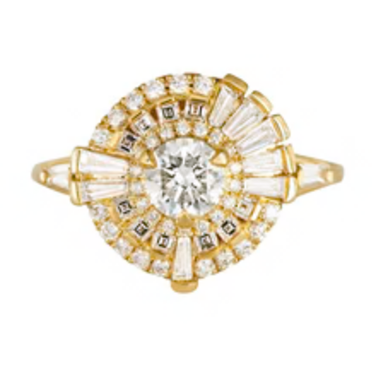 Artemer Round Diamond Cluster Ring with Asymmetric Frills