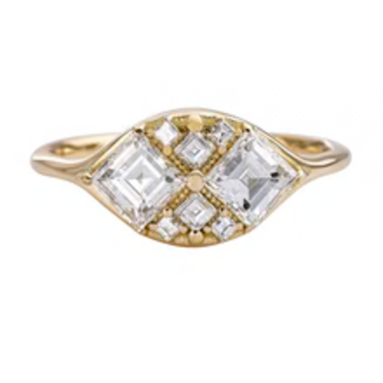 Artemer Step Cut Engagement Ring with Eight Square Diamonds